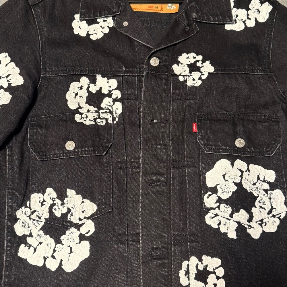 Levis Strauss x Denim Tears: Black Denim Jacket with White Floral Print-NWOT